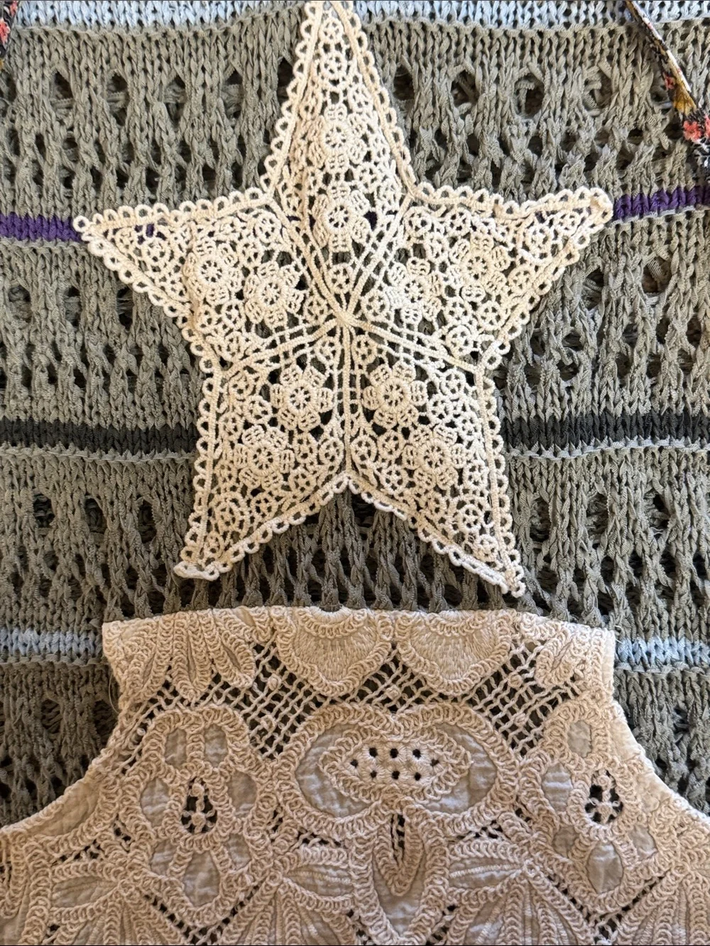 POL Openwork Crochet Sweater in Sage Green